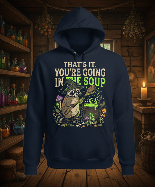 That's It You're Going In The Soup Raccoon Witch Hoodie - Navy