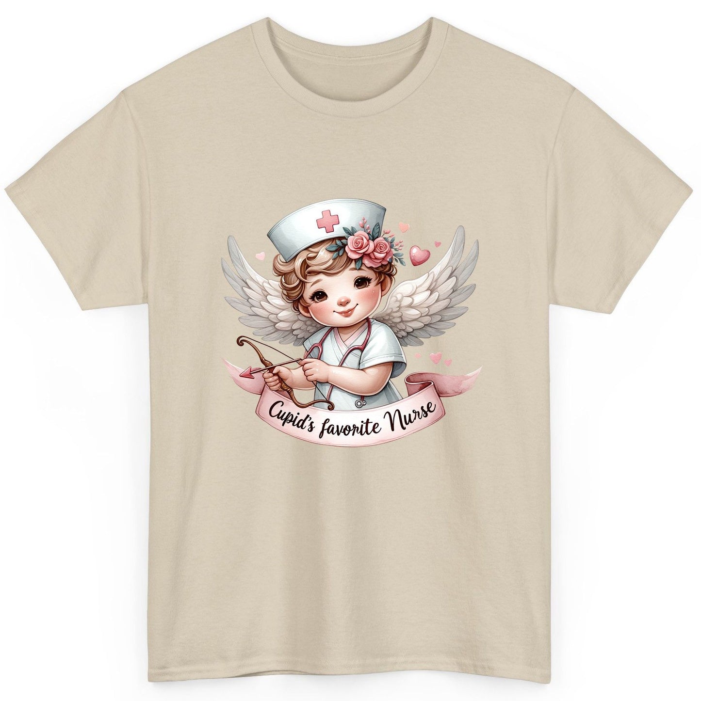 Cupid's Favorite Nurse cupid nurse T-Shirt Sand product mockup