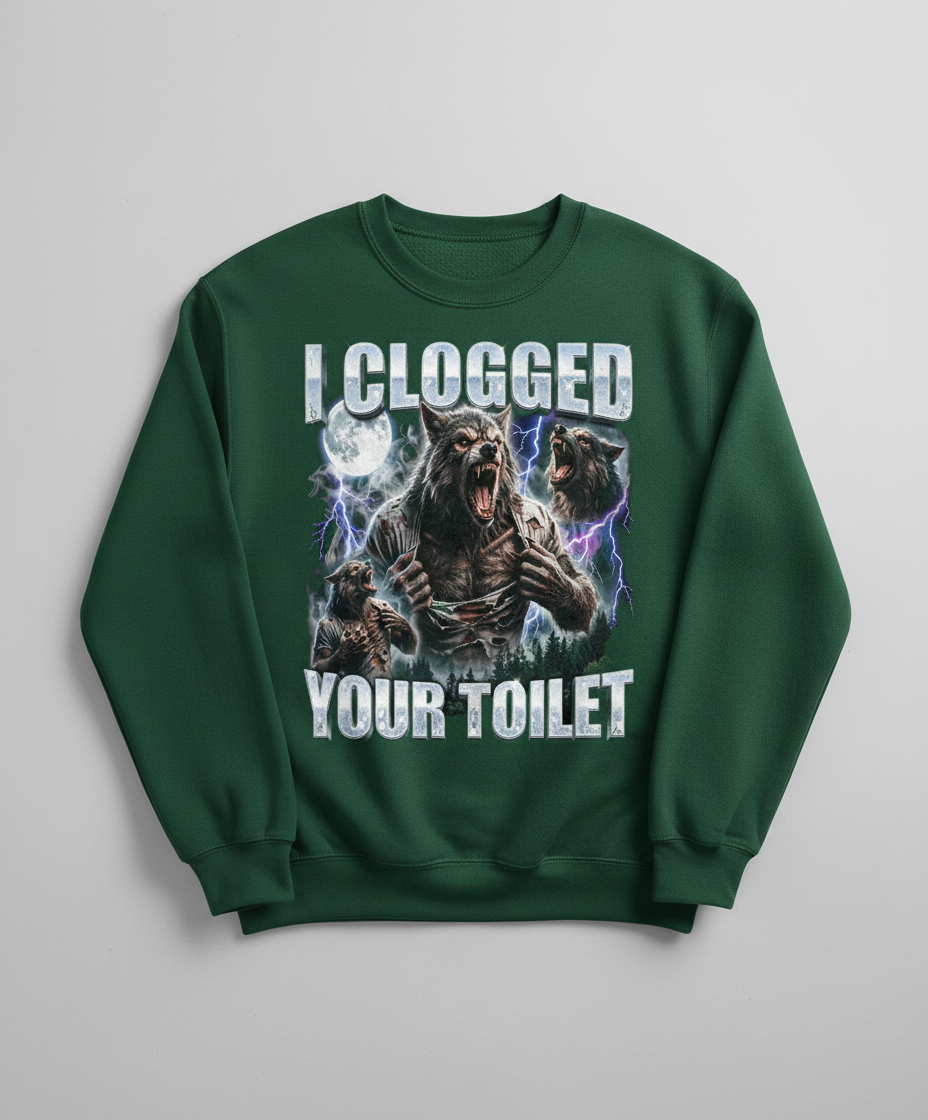 I Clogged Your Toilet Werewolf Meme Sweatshirt - Forest Green