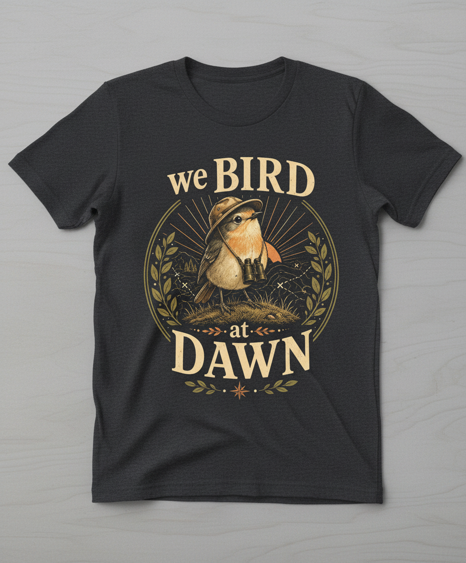 Funny We Bird At Dawn T-Shirt - product mockup - Dark Heather