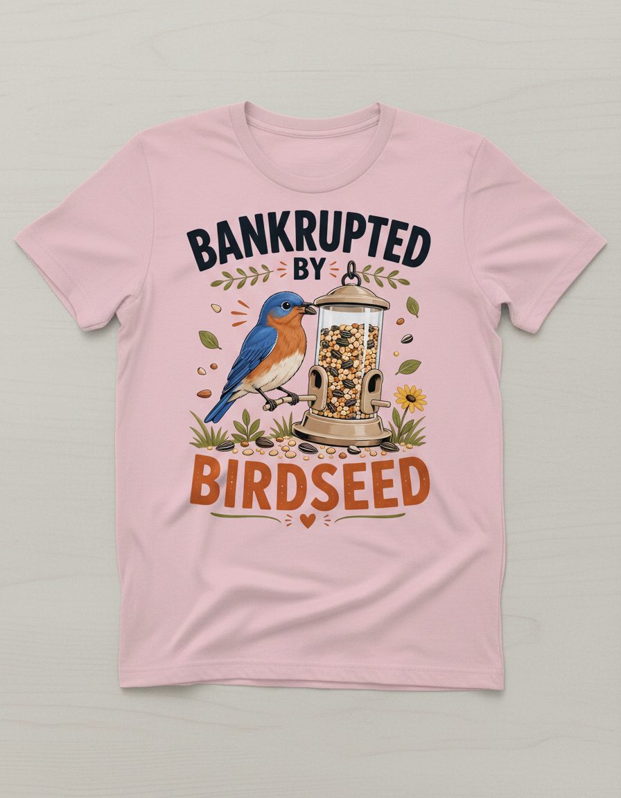 Bankrupted By Birdseed Funny Humor T-Shirt - product mockup - Light Pink