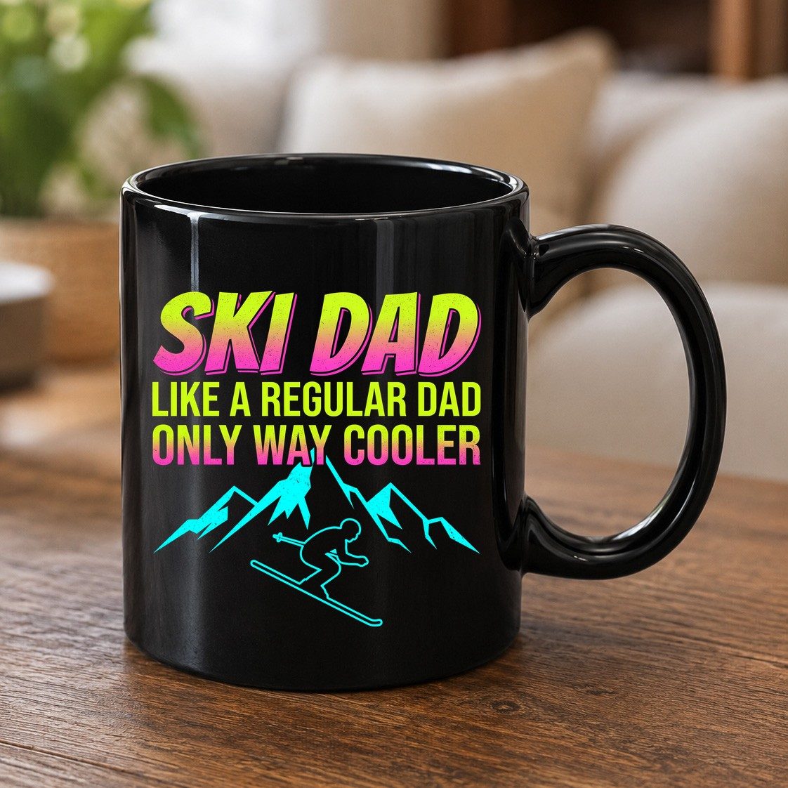 Ski Dad Like a Regular Dad Only Way Cooler skiing Black Mug Black product mockup