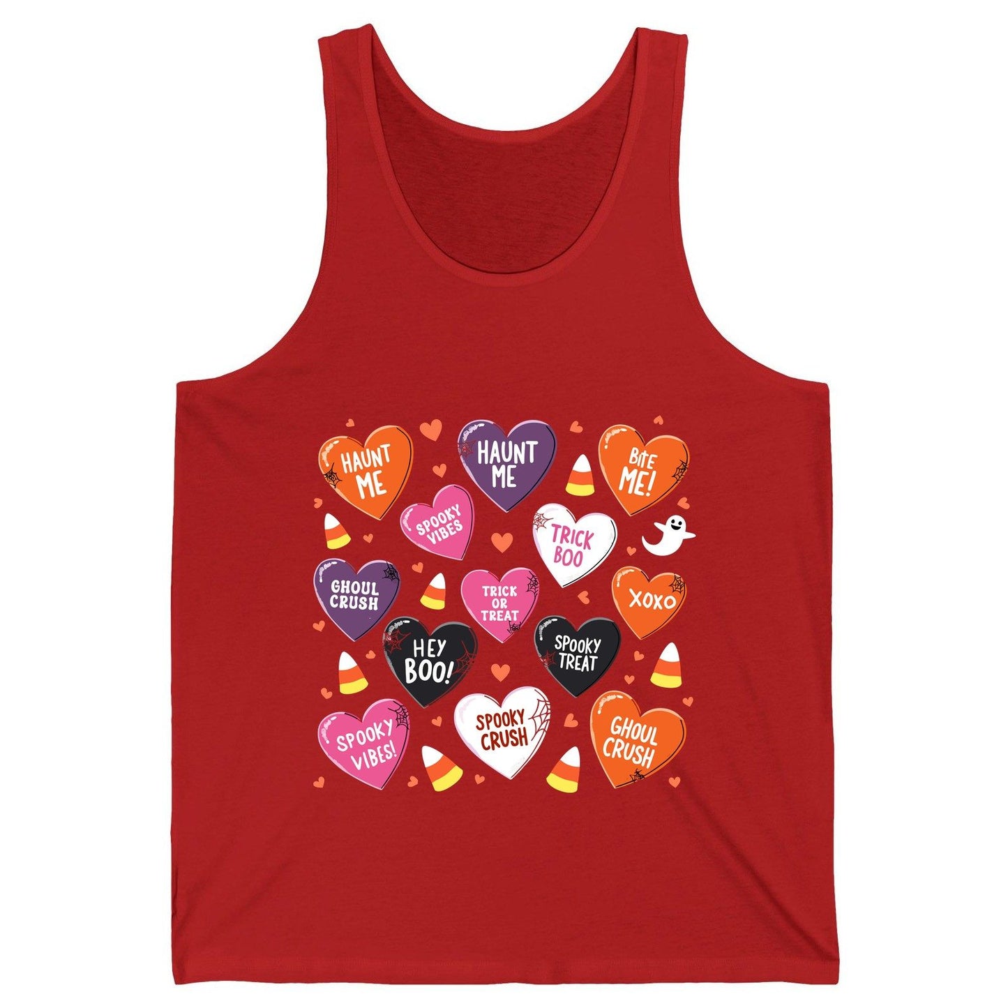 Spooky Halloween Conversation Hearts Halloween conversation hearts Tank Top Red product mockup