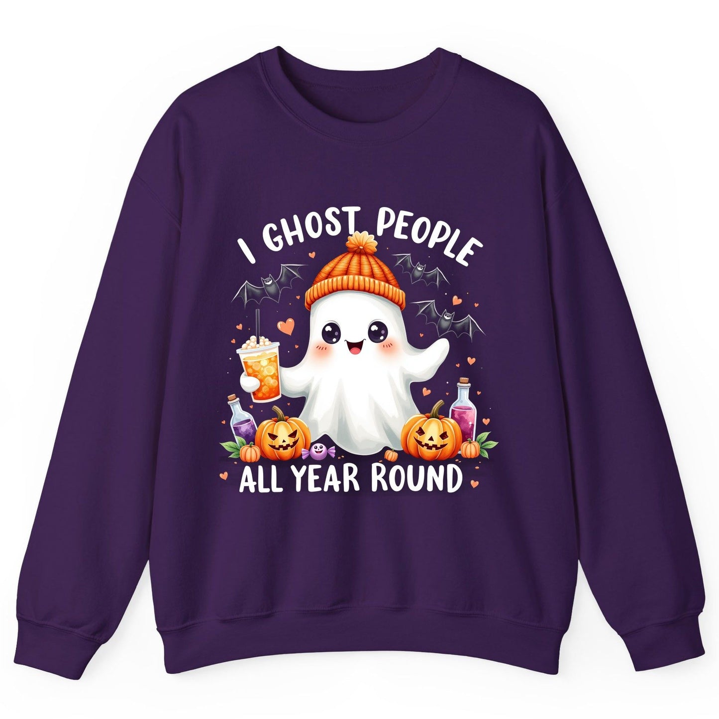 I Ghost People All Year Round cute ghost Sweatshirt Purple product mockup