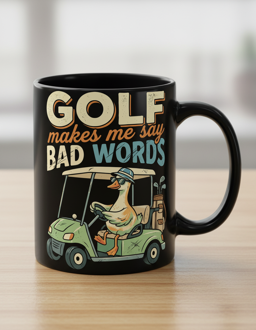 Funny Golf Duck Makes Me Say Bad Words Black Mug - Black
