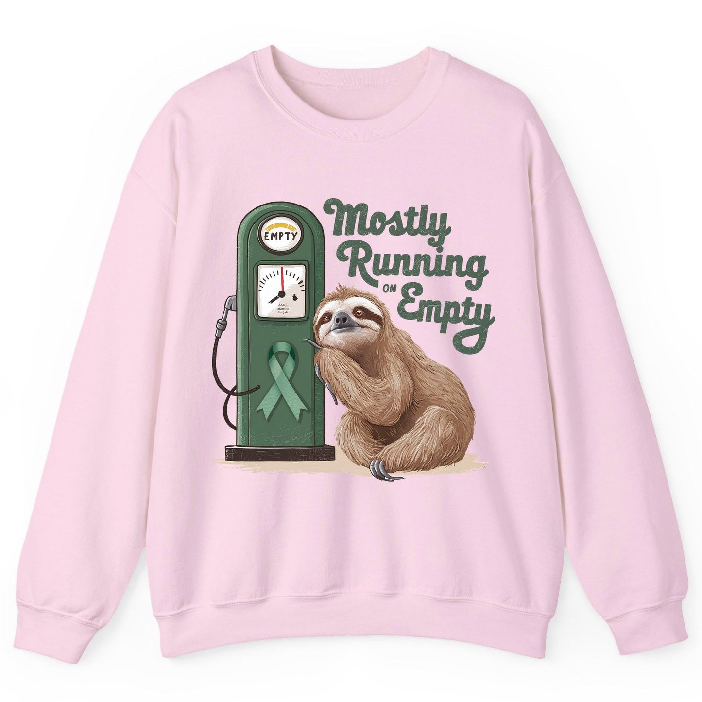 Mostly Running on Empty sloth Sweatshirt Light Pink product mockup