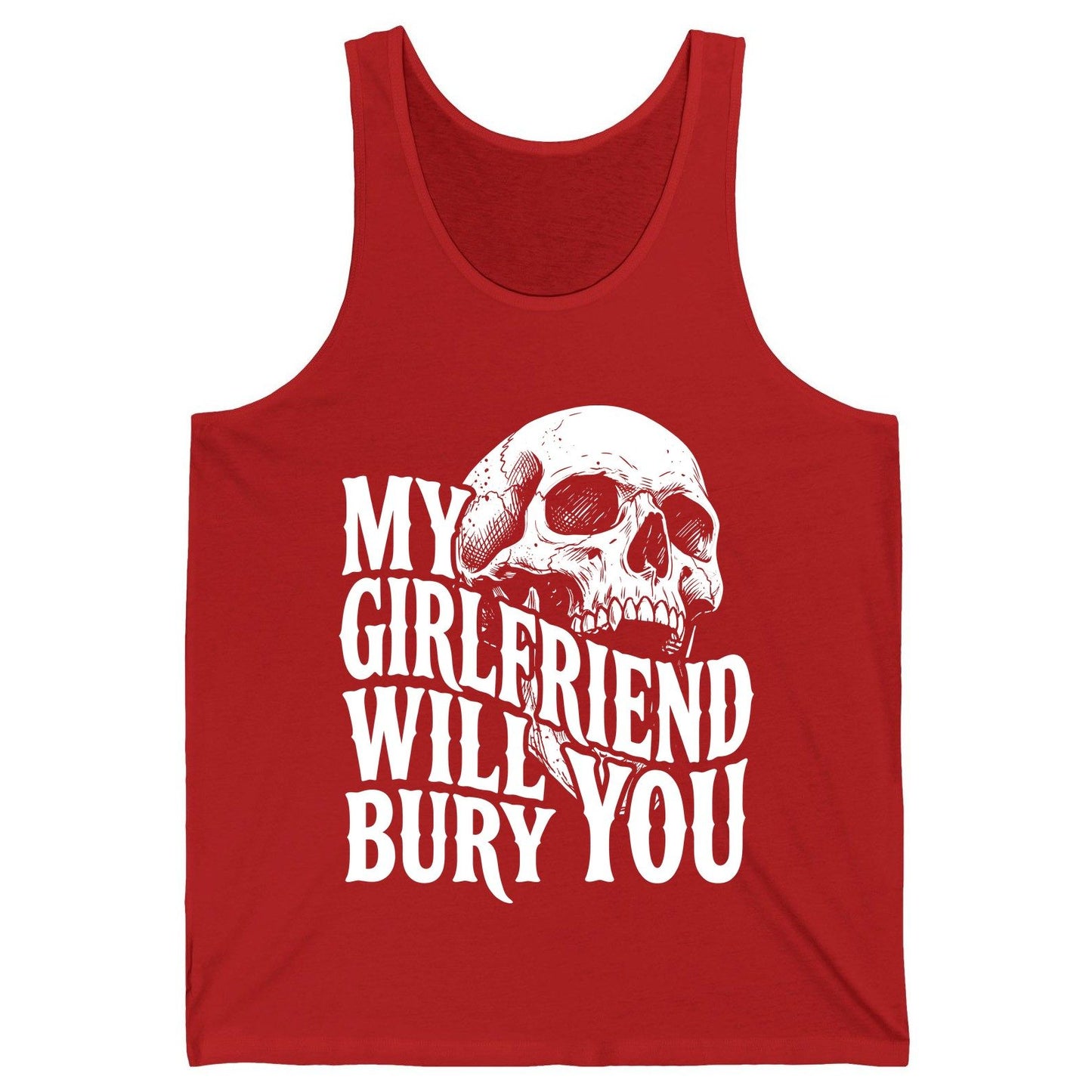 My Girlfriend Will Bury You skull Tank Top Red product mockup