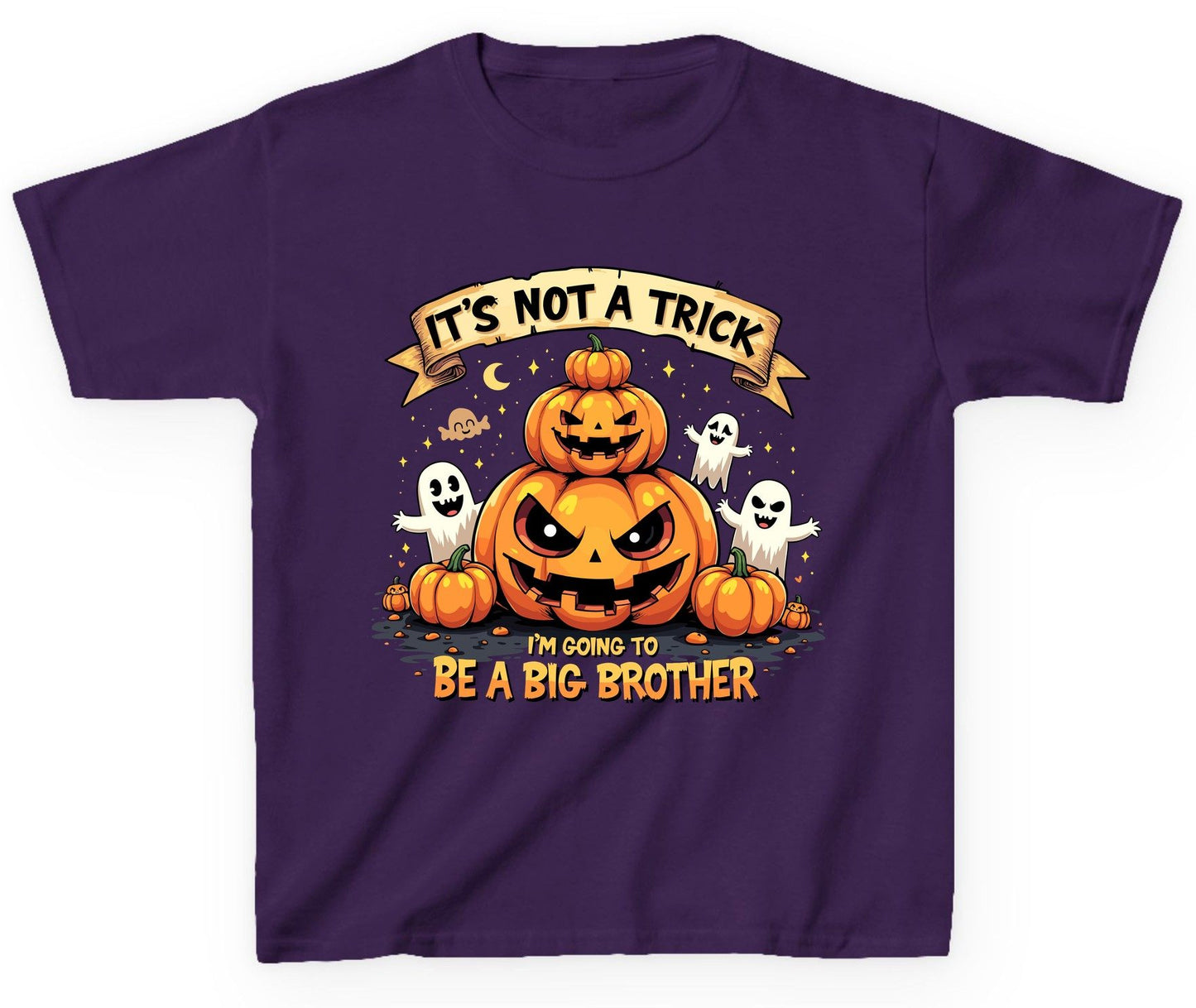 It's Not a Trick I'm Going to Be a Big Brother Halloween pregnancy announcement Youth T-Shirt Purple product mockup