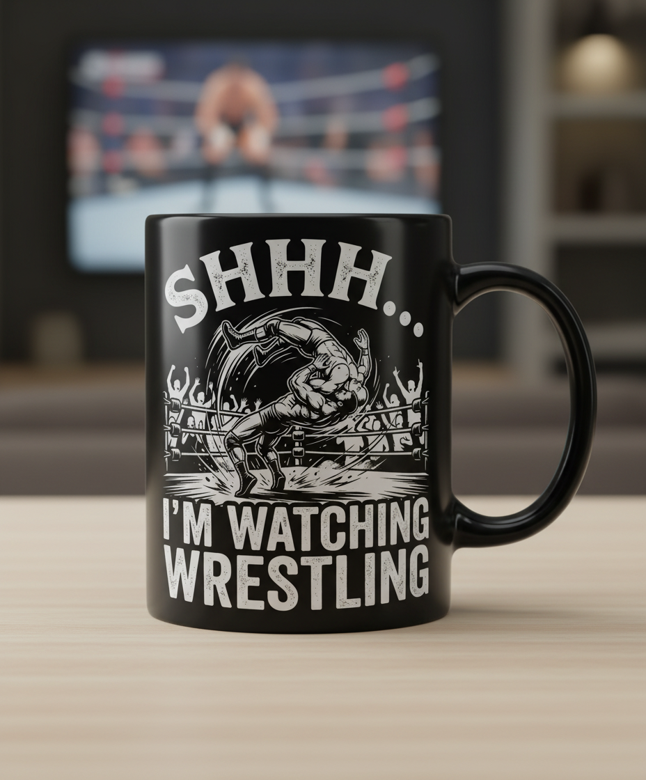 Shhh I'm Watching Wrestling Funny Fan Design Black Mug - Black