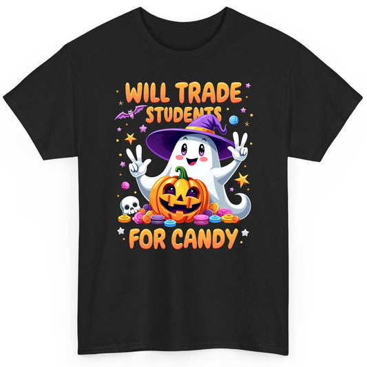 Will Trade Students for Candy teacher Halloween T-Shirt Black product mockup