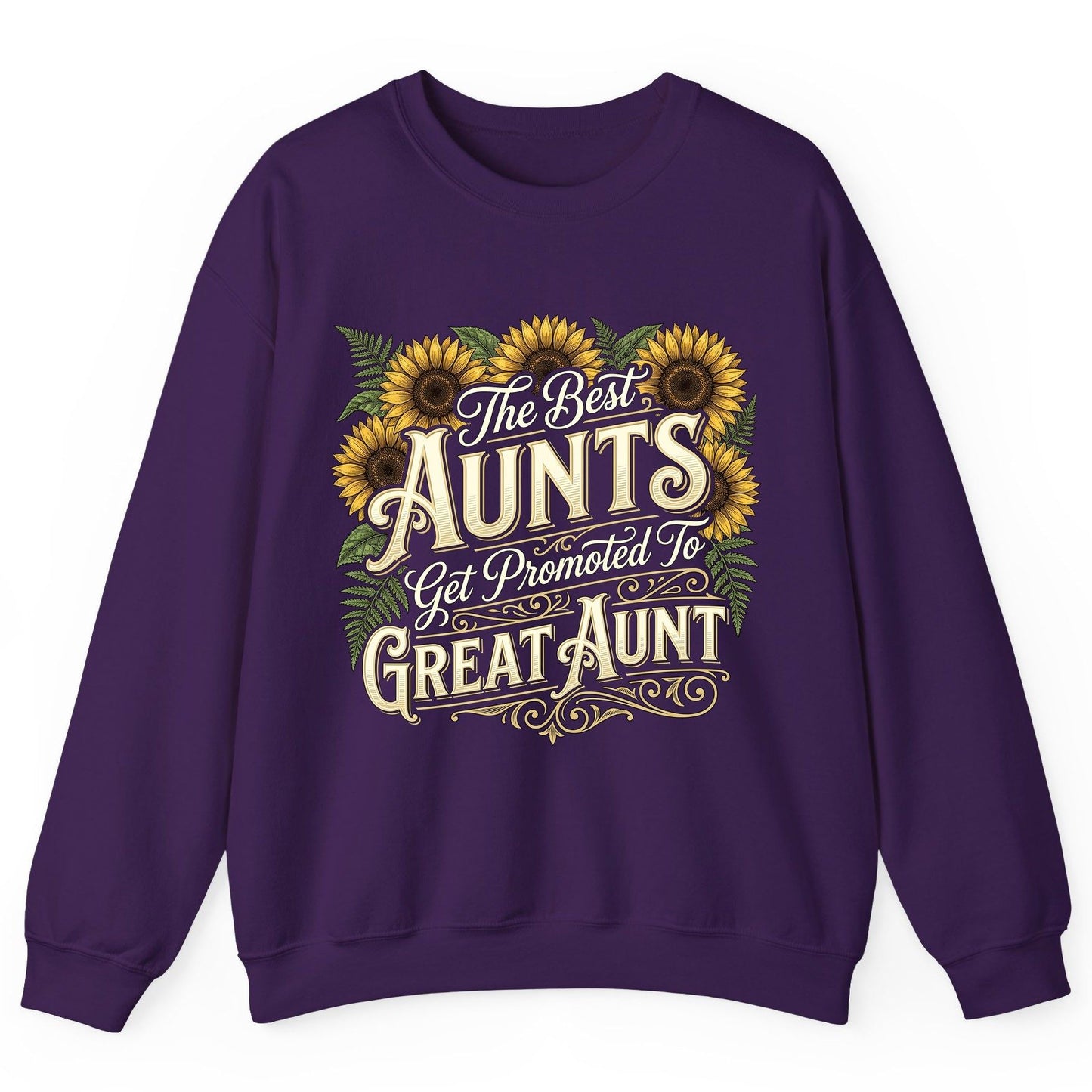 The Best AUNTS Get Promoted to GREAT AUNT Retro Sweatshirt - product mockup - Purple