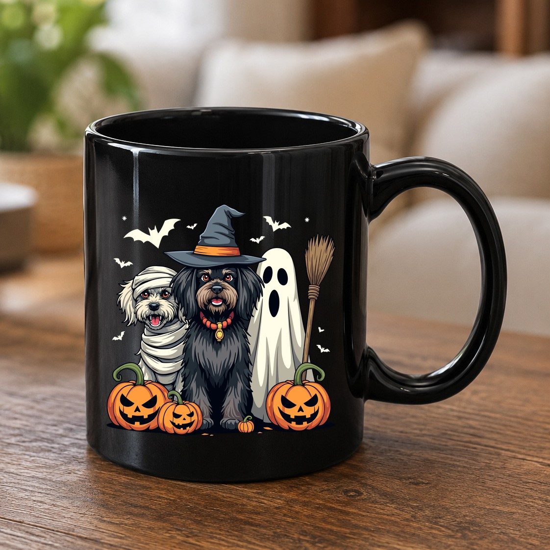 Halloween Dogs in Costumes Halloween dogs Black Mug Black product mockup