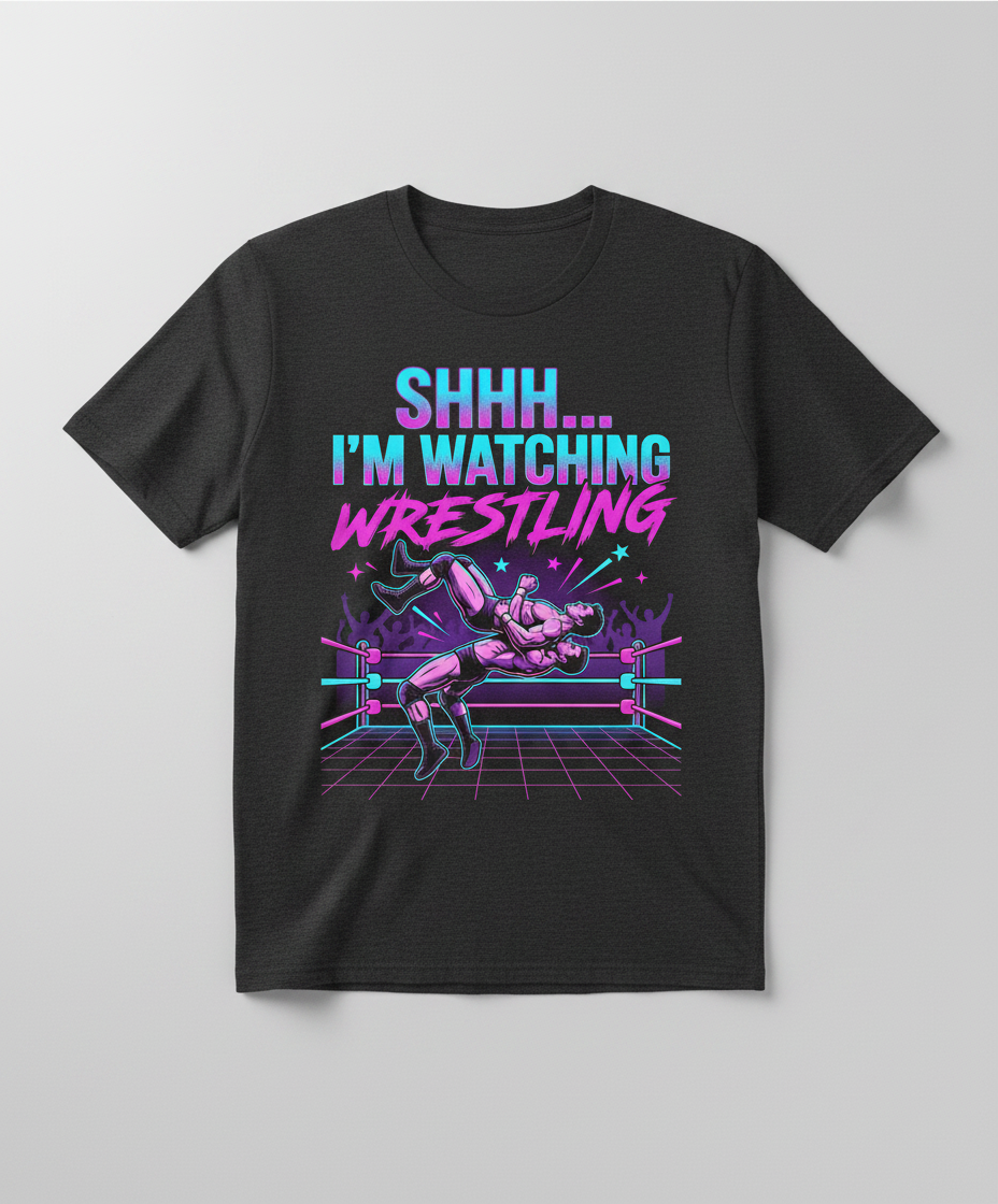 Shhh I'm Watching Wrestling Retro 80s Design T-Shirt - Dark Heather
