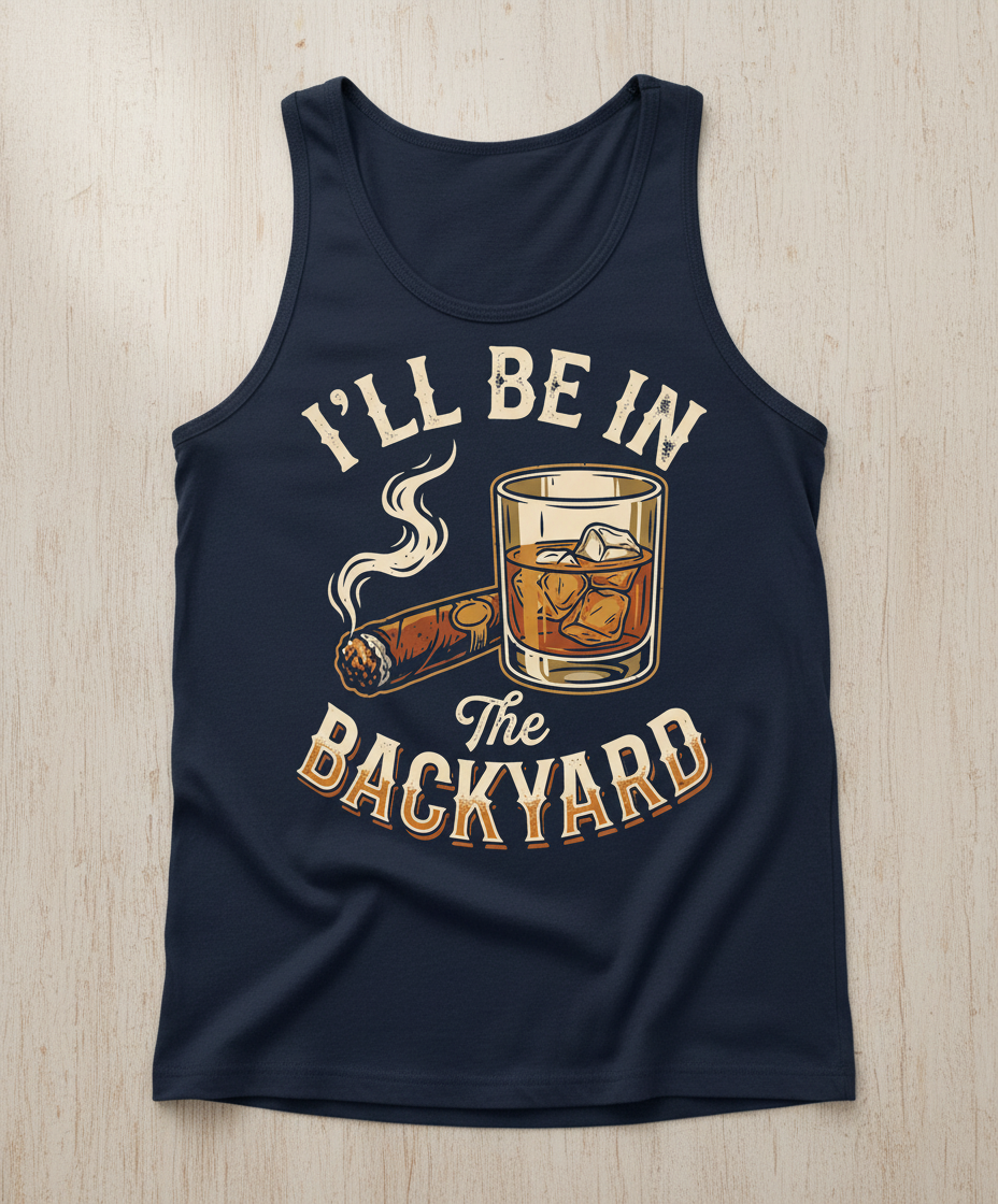 I'll Be In The Backyard Whiskey and Cigar Vintage Design Tank Top - Navy