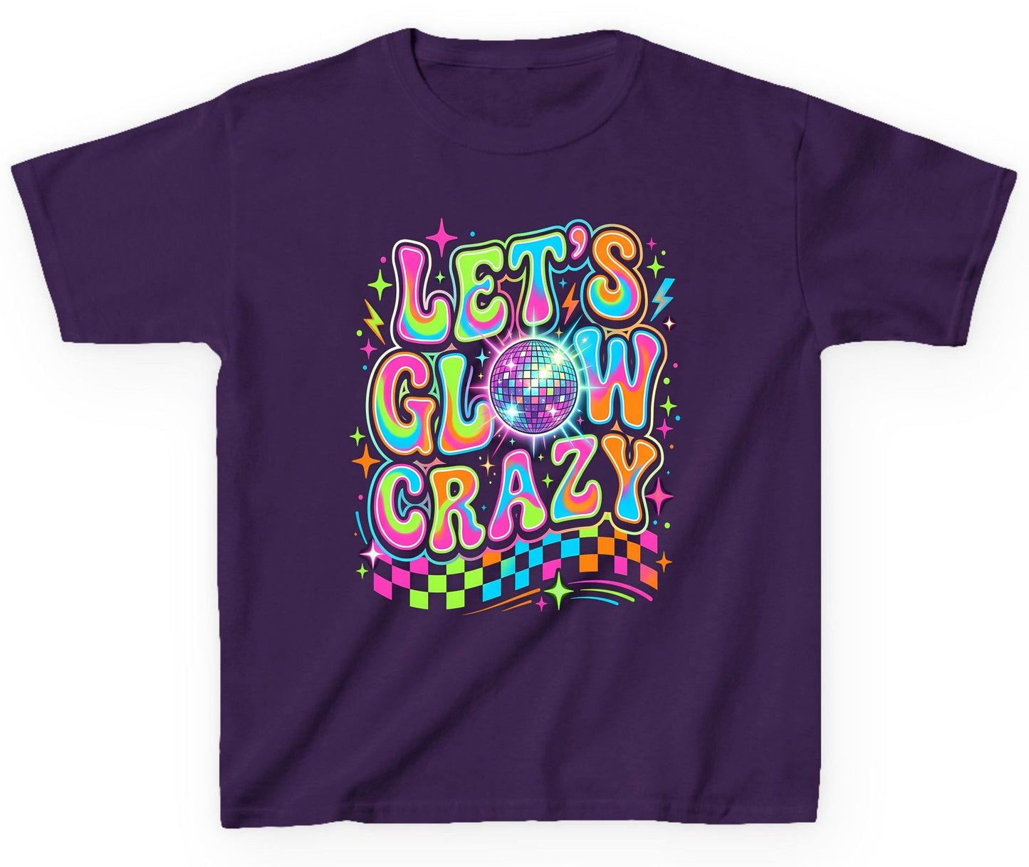 Let's Glow Crazy Retro Party Youth T-Shirt - product mockup - Purple