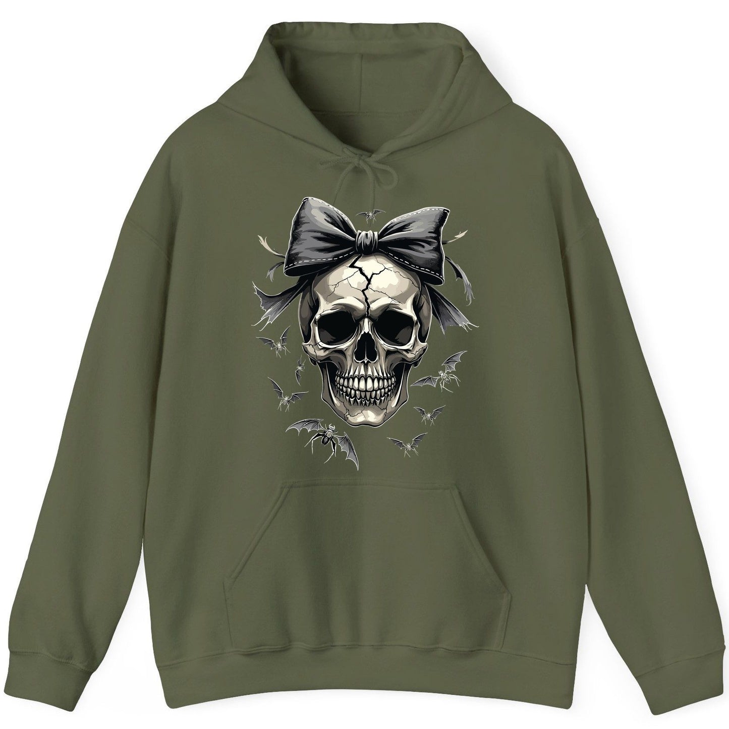 Gothic Skull with Bow gothic skull Hoodie Military Green product mockup