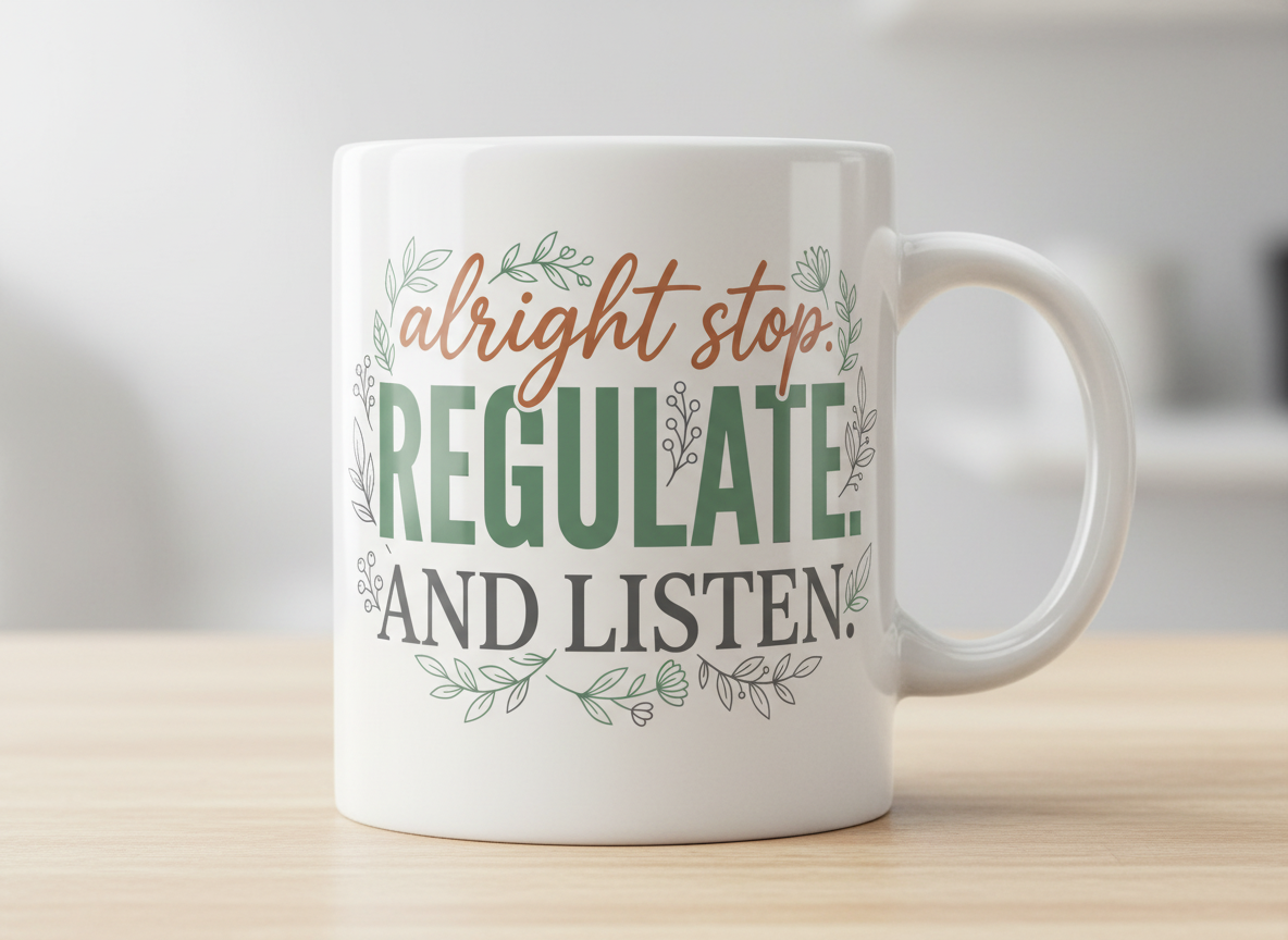 Alright Stop Regulate And Listen Emotional Regulation Quote White Mug - White