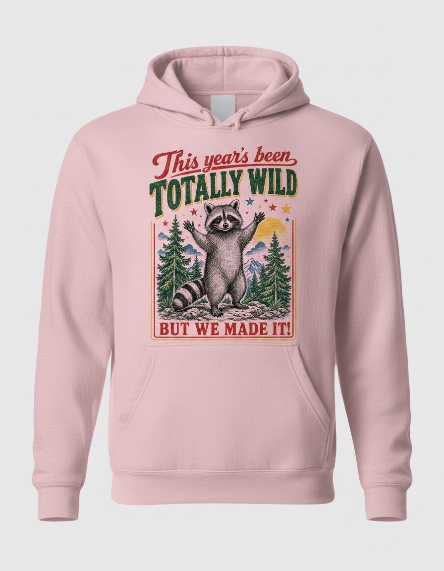 Totally Wild Raccoon Funny Animal Lovers Hoodie - product mockup - Light Pink