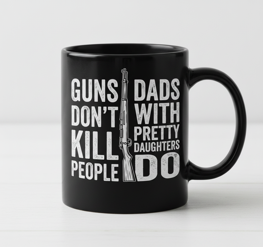 Guns Don't Kill People Dads With Pretty Daughters Do Funny Dad Joke Black Mug - Black