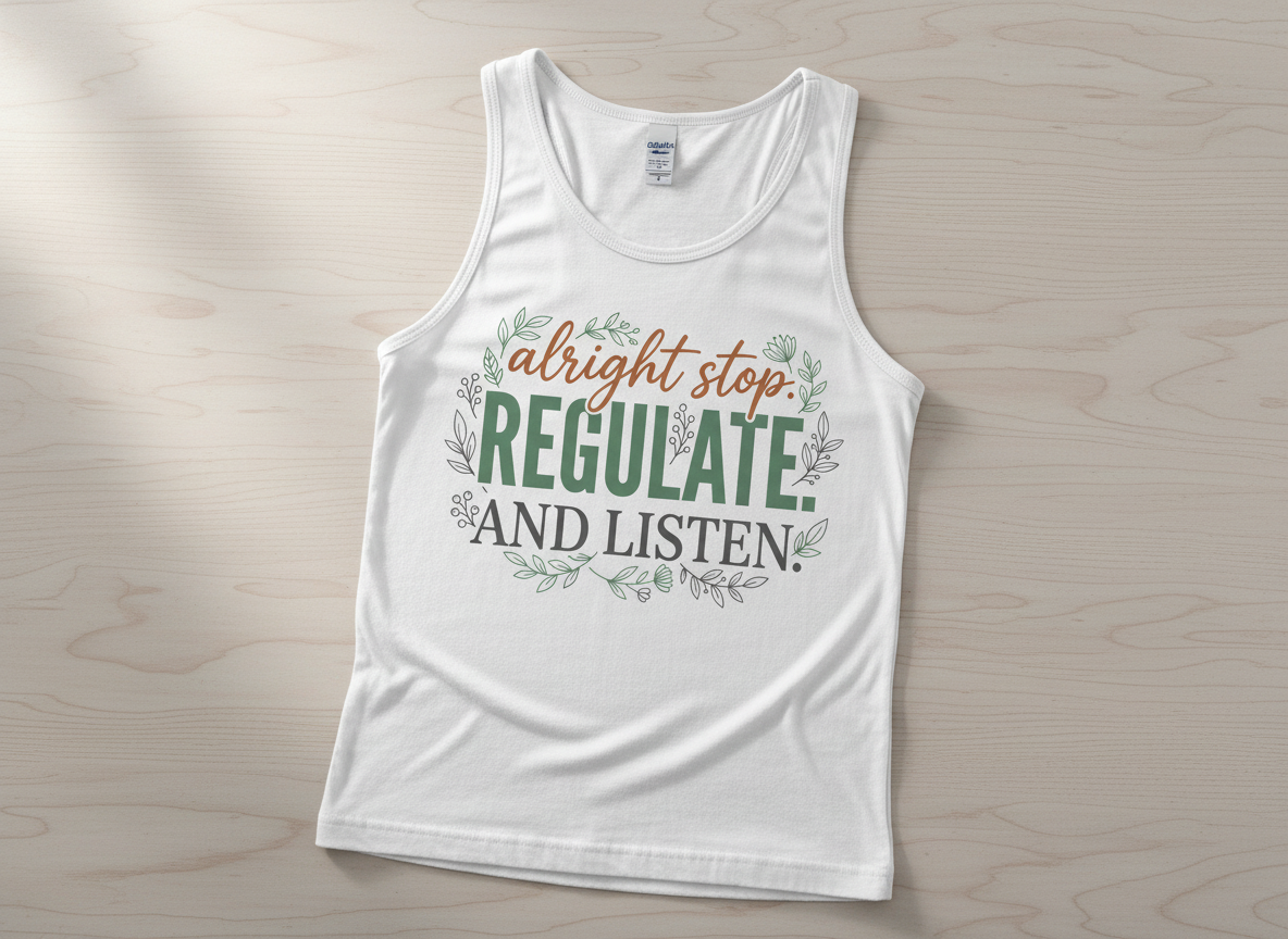 Alright Stop Regulate And Listen Emotional Regulation Quote Tank Top - White