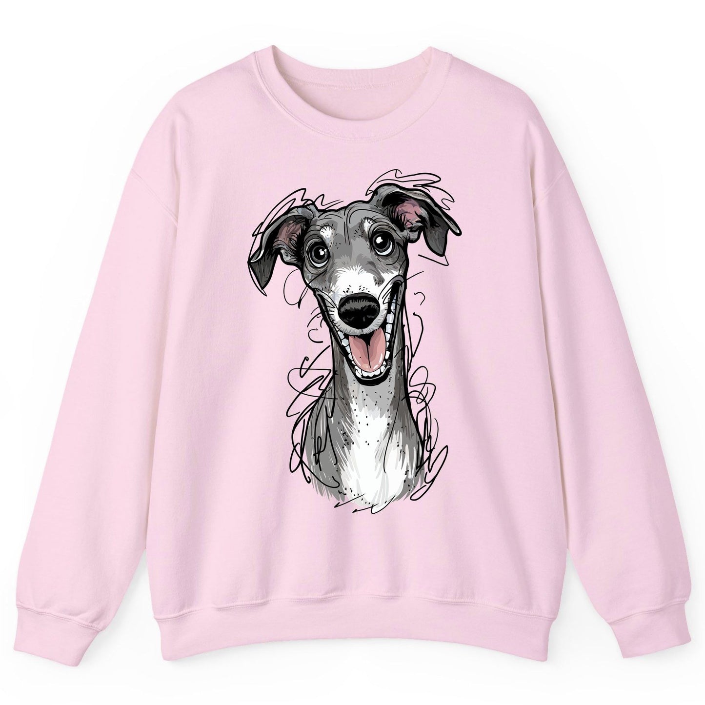 Smiling Greyhound Caricature greyhound Sweatshirt Light Pink product mockup
