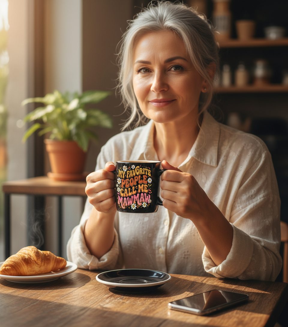 MY Favorite PEOPLE CALL ME MAWMAW Retro Grandma Black Mug - lifestyle model mockup - Black