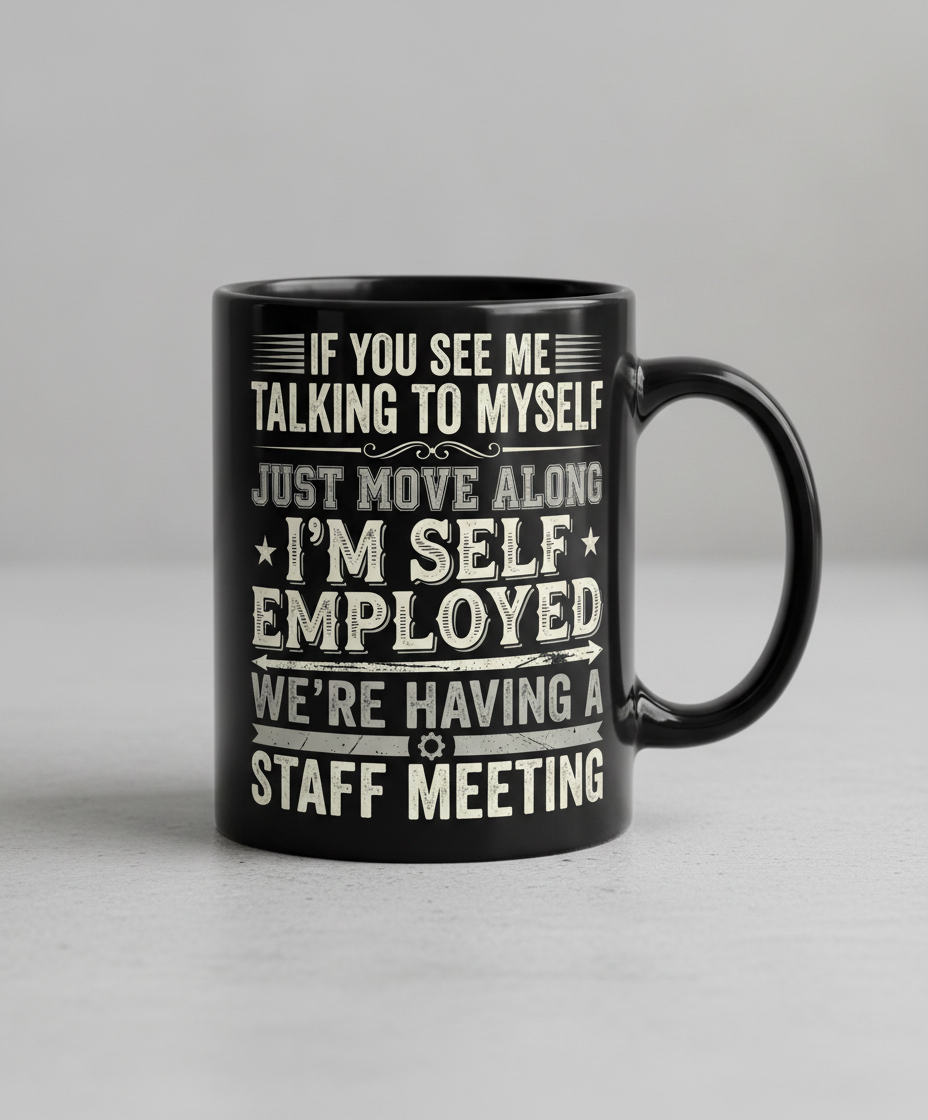 Self Employed Staff Meeting Funny Quote Black Mug - Black