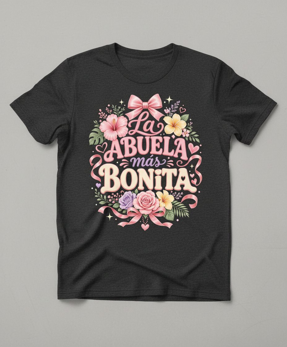 La ABUELA Más BONITA Grandma T-Shirt - product mockup - Dark Heather