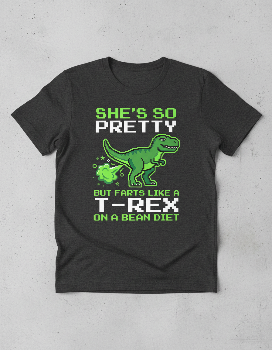 Funny T-Rex Farting Pixel Art Quote T-Shirt - Dark Heather