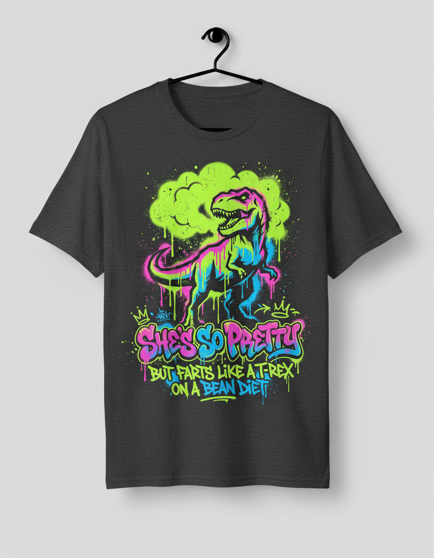 She's So Pretty But Farts Like A T-Rex Graffiti Art T-Shirt - Dark Heather