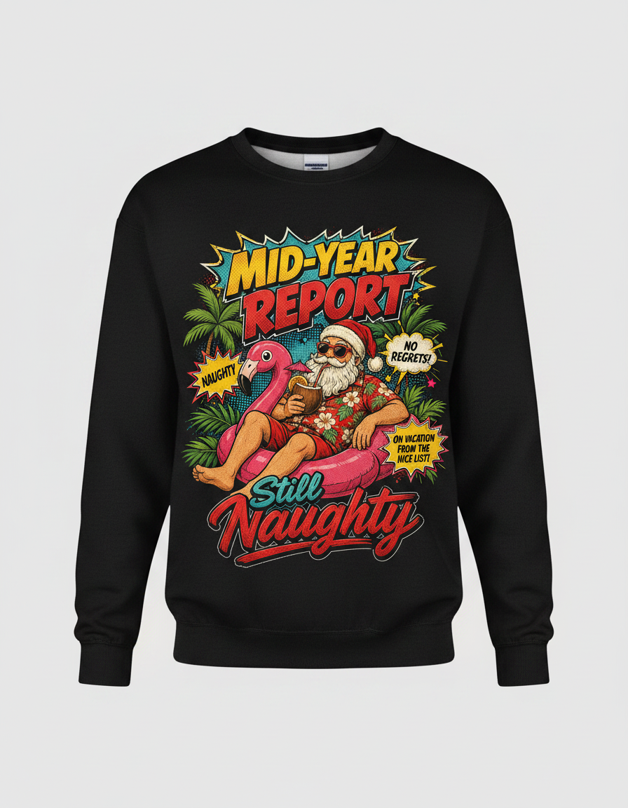 Santa's Mid-Year Report Naughty Vacation Sweatshirt - Black