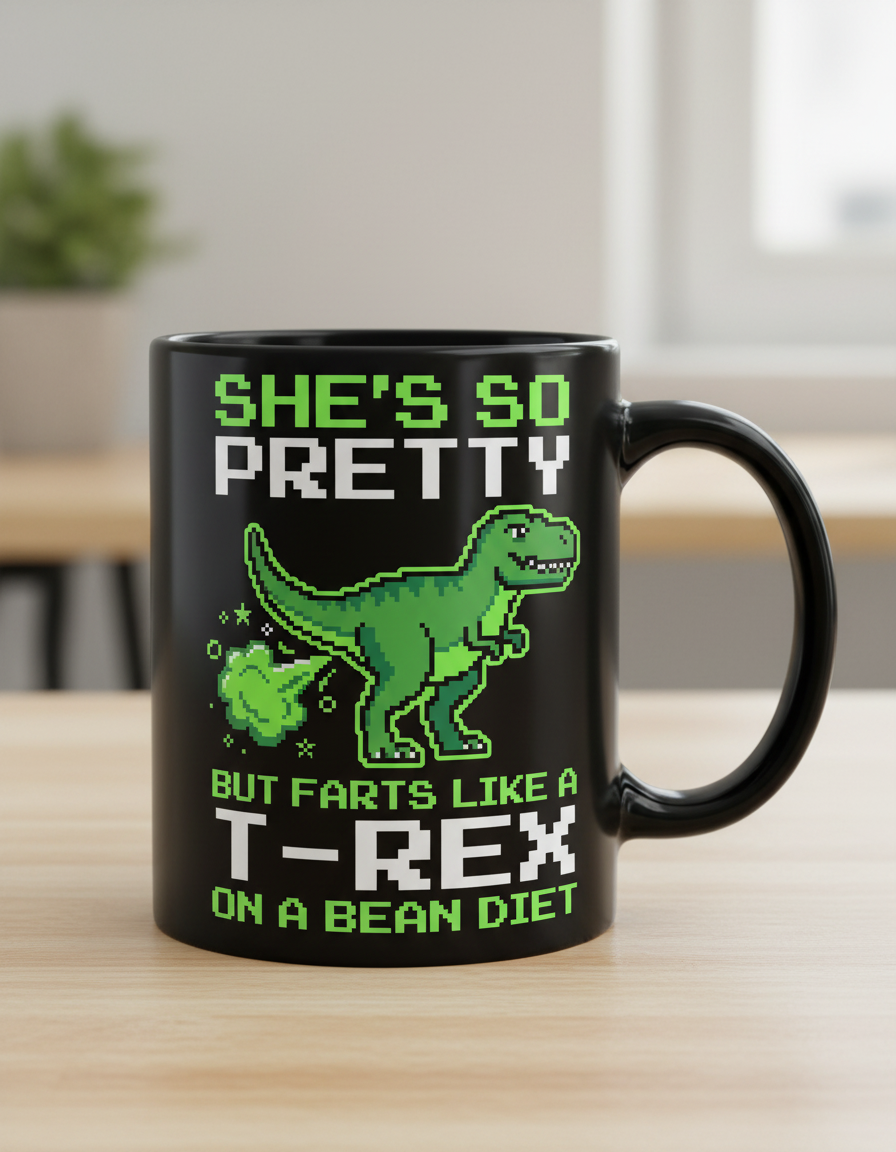 Funny T-Rex Farting Pixel Art Quote Black Mug - Black