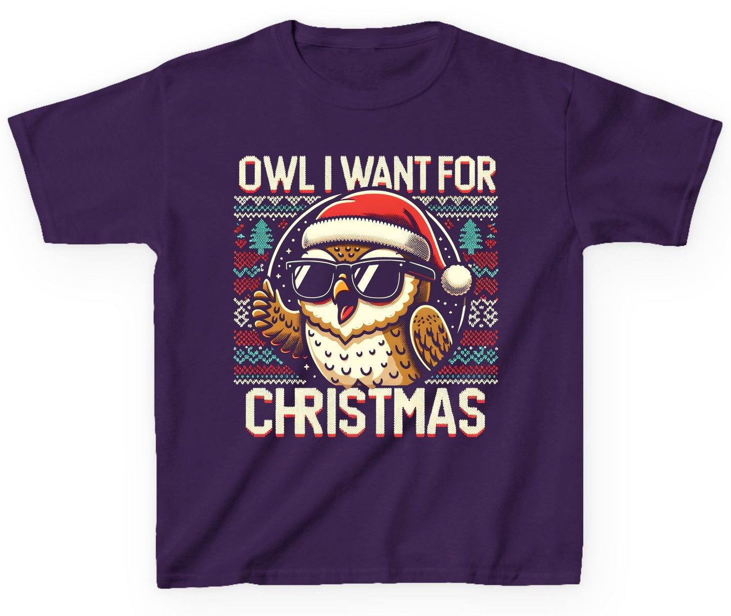 Owl I Want for Christmas Christmas owl Youth T-Shirt Purple product mockup