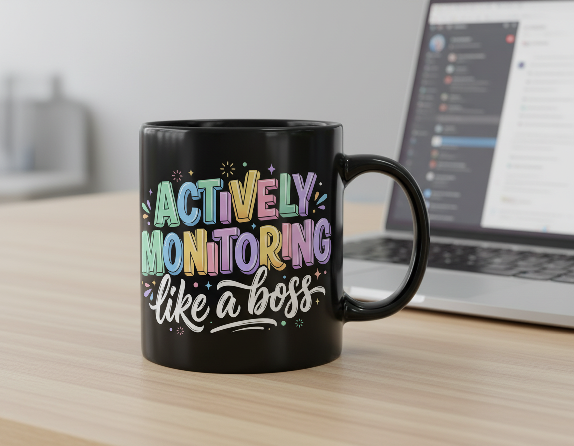 Actively Monitoring Like A Boss Funny Quote Black Mug - Black