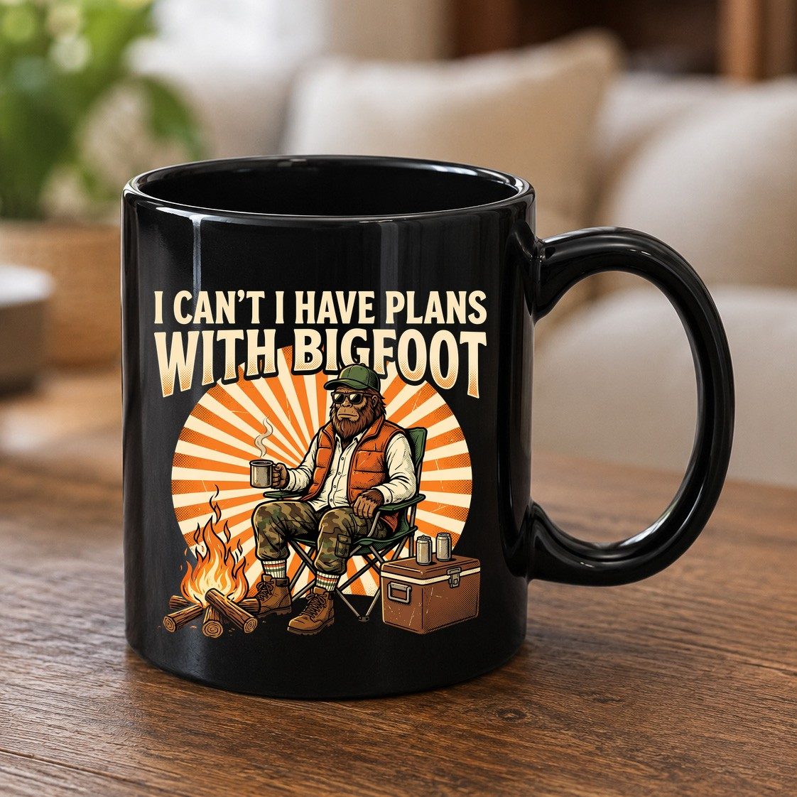 I Can't I Have Plans with Bigfoot bigfoot Black Mug Black product mockup