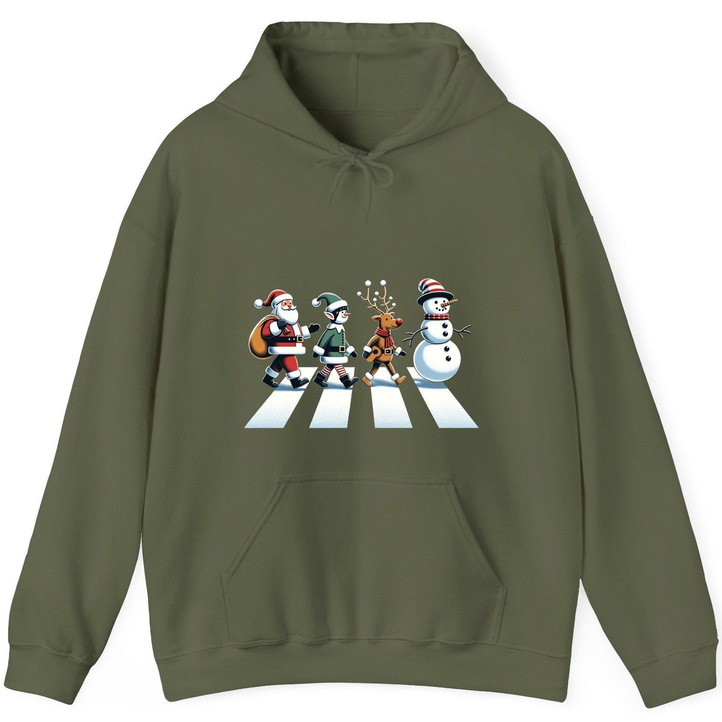 Christmas Abbey Road Parody Christmas abbey road parody Hoodie Military Green product mockup
