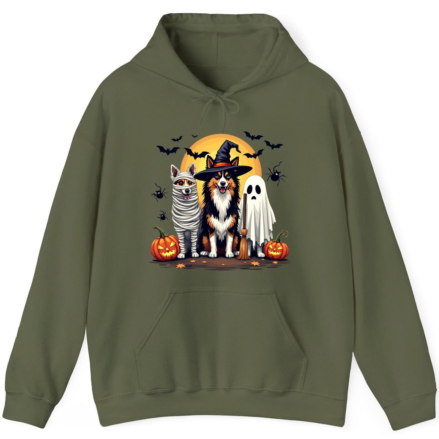 Halloween Dogs in Costumes Halloween dogs Hoodie Military Green product mockup
