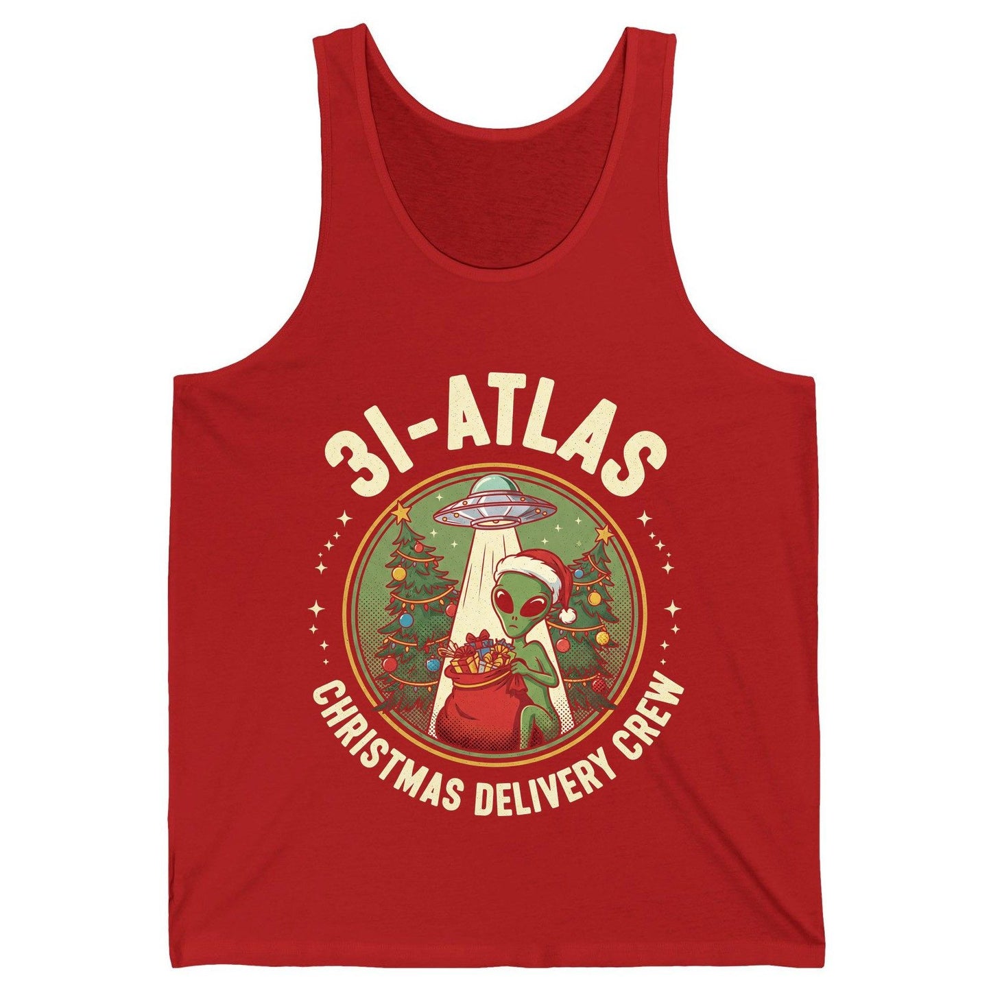 31-Atlas Christmas Delivery Crew alien Christmas Tank Top Red product mockup