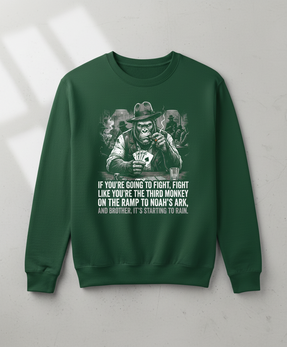 Third Monkey on Noah's Ark Gorilla Poker Player Sweatshirt - Forest Green