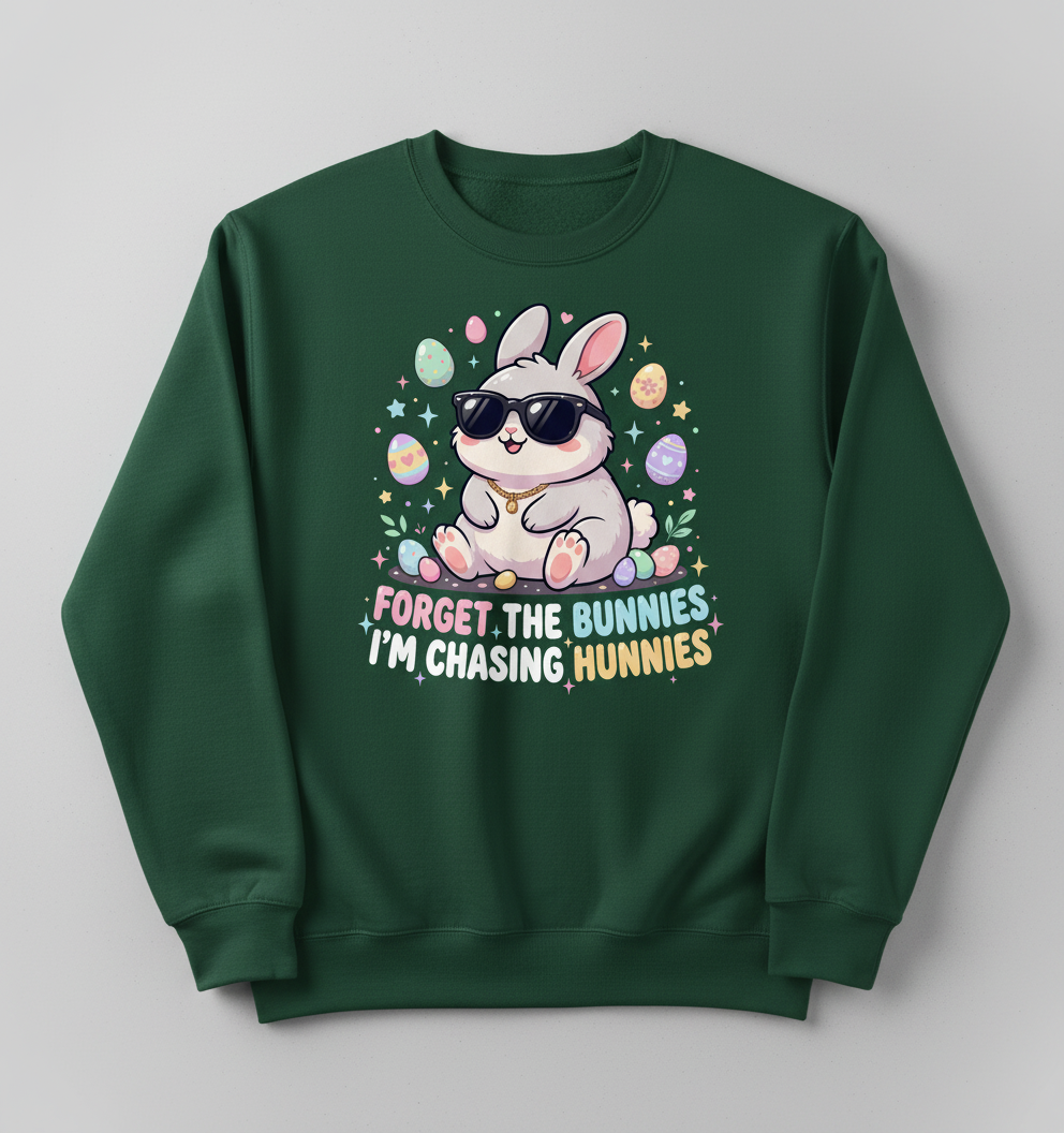 Cool Easter Bunny Chasing Hunnies Funny Design Sweatshirt - Forest Green