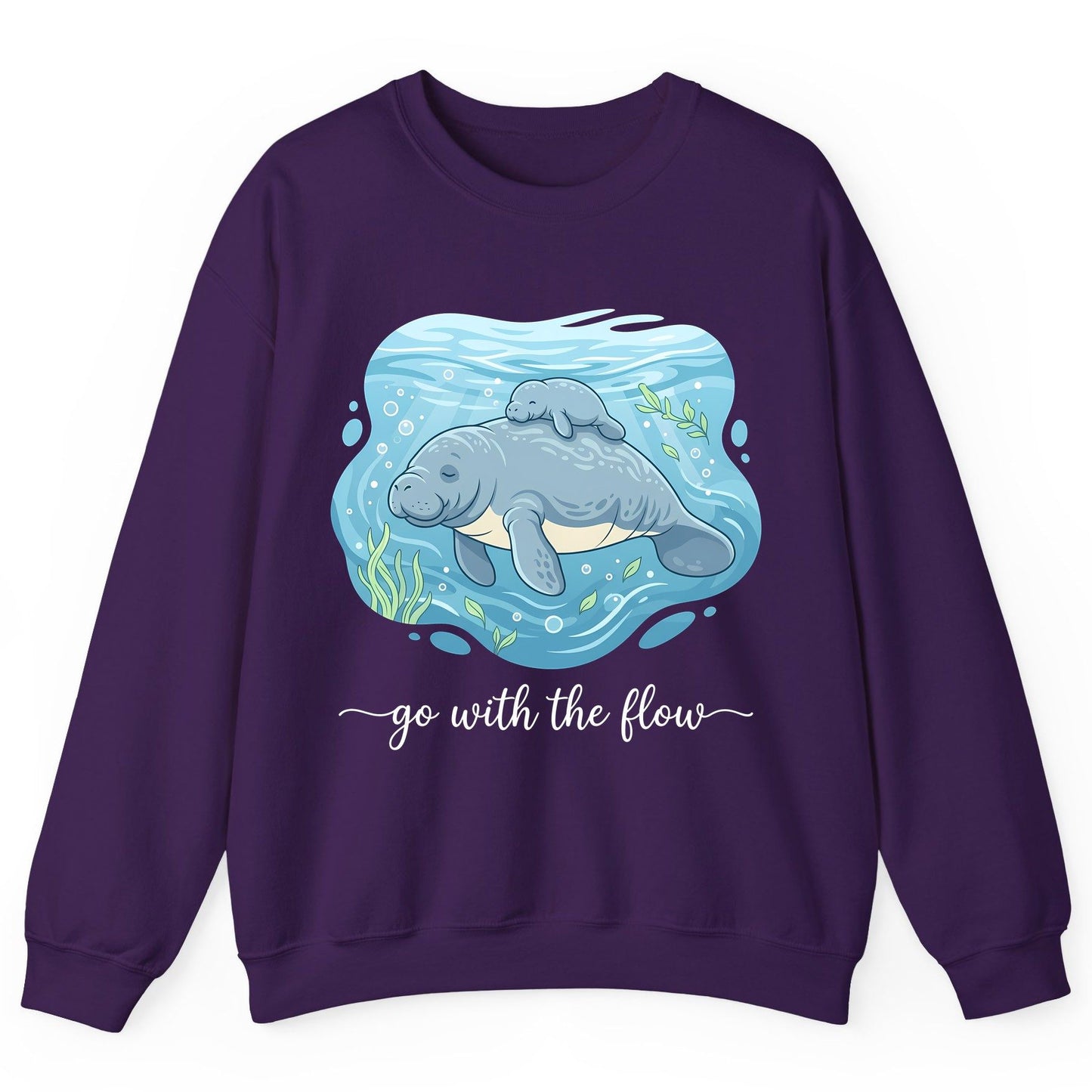 Go with the Flow Manatee Sweatshirt - product mockup - Purple