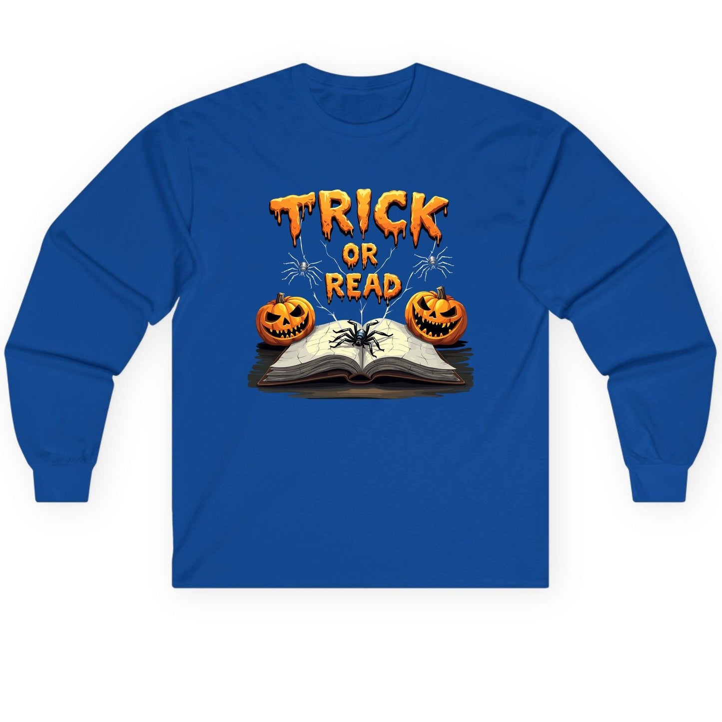 Trick or Read Halloween reading Long Sleeve Tee Royal product mockup