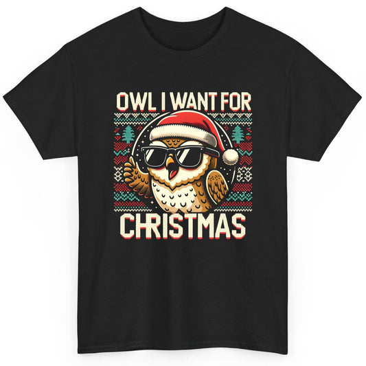 Owl I Want for Christmas Christmas owl T-Shirt Black product mockup