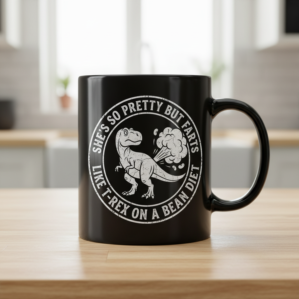 Funny Farting T-Rex On A Bean Diet Black Mug - Black