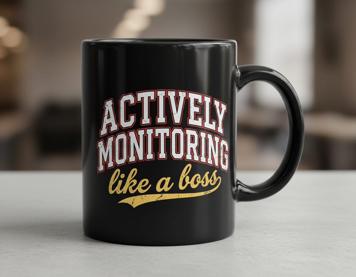 Actively Monitoring Like a Boss Funny Quote Black Mug - Black