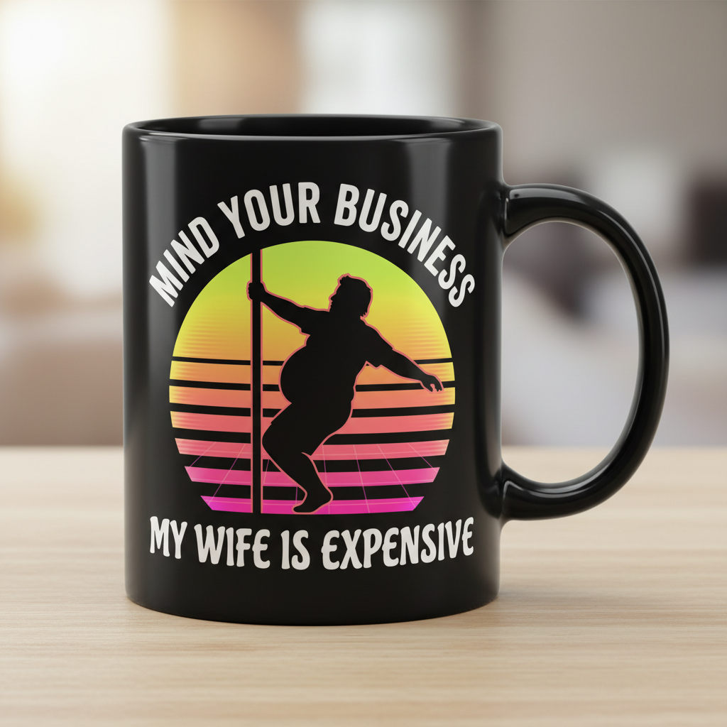 Mind Your Business My Wife Is Expensive Funny Pole Dancer Design Black Mug - Black