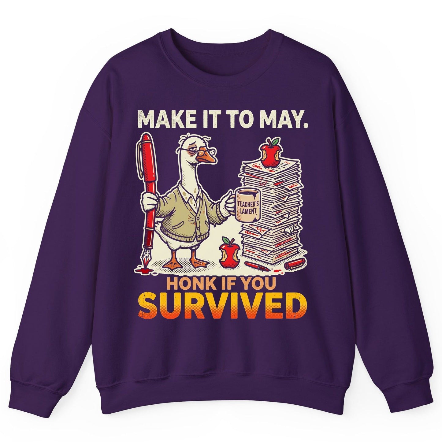 Make It to May Honk If You Survived Funny Teacher Humor Sweatshirt - product mockup - Purple