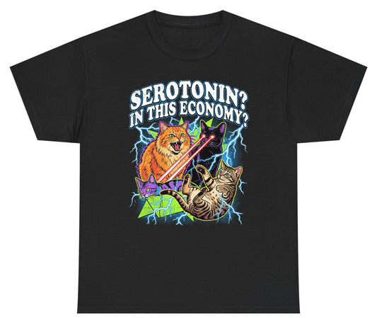 Serotonin in This Economy? cats Youth T-Shirt Black product mockup