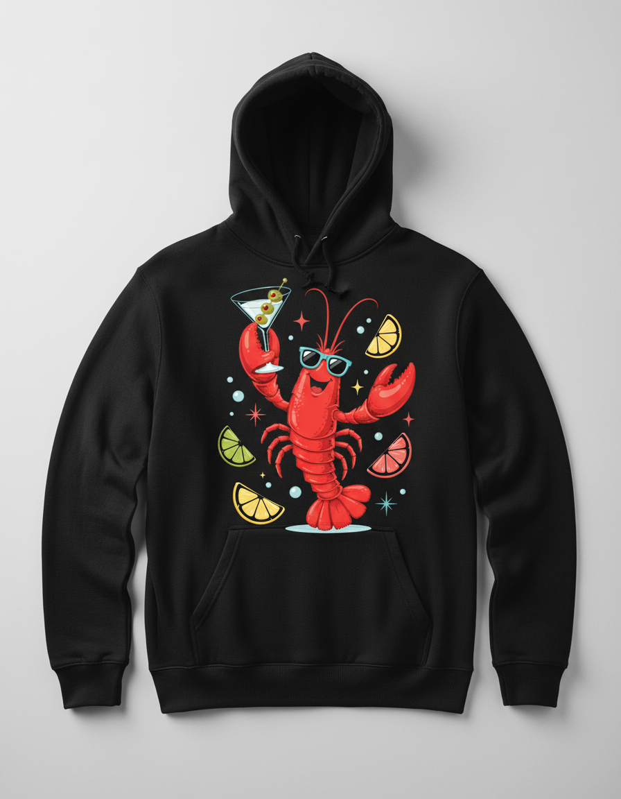 Party Lobster with Martini and Sunglasses Hoodie - Black
