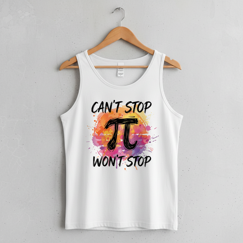 Can't Stop Won't Stop Pi Symbol Math Pun Tank Top - White